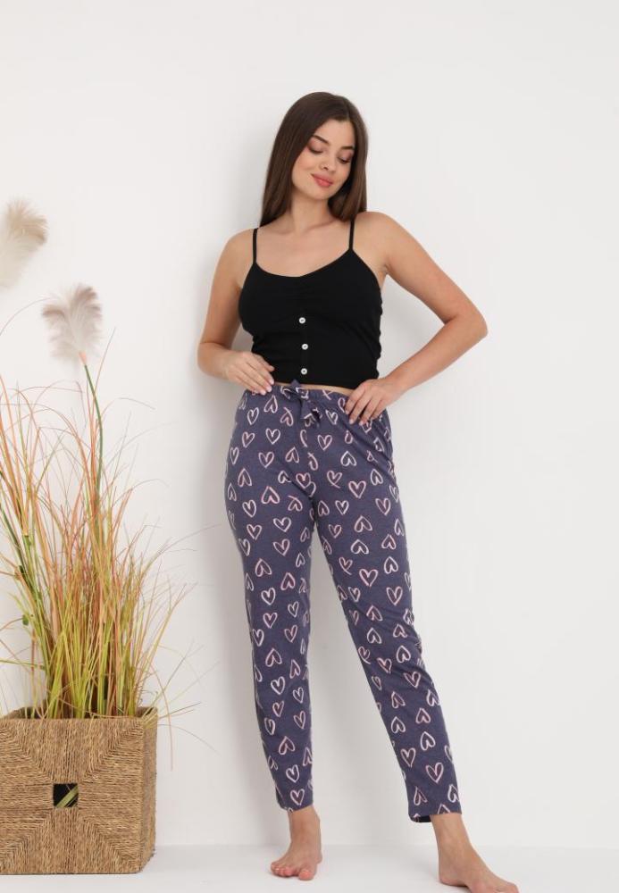 Pantaloni de Pijama Dama ,Culoare Gri Inchis cu Roz ,Engros